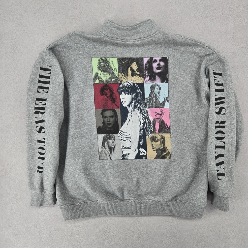 Taylor Swift XL The Eras Tour Quarter Zip Gray Graphic Concert Sweatshirt
